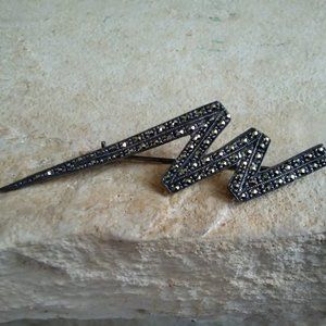Vintage Sterling Silver Marcasite Pin